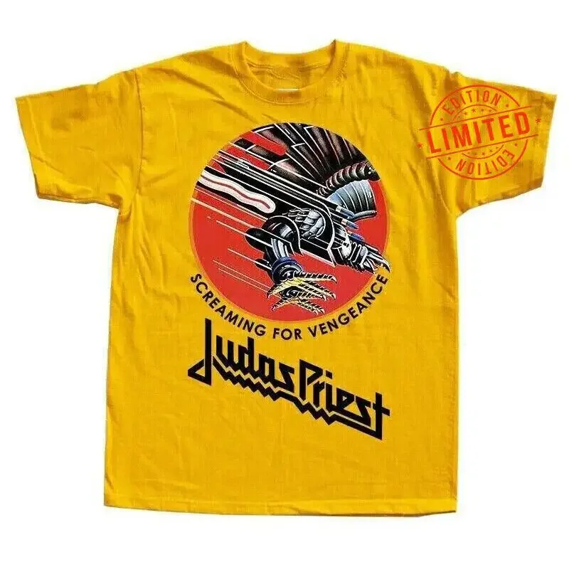 JUDAS PRIEST SCREAMING FOR VENGEANCE DTG PRINT YELLOW MEN T SHIRT S 5XL