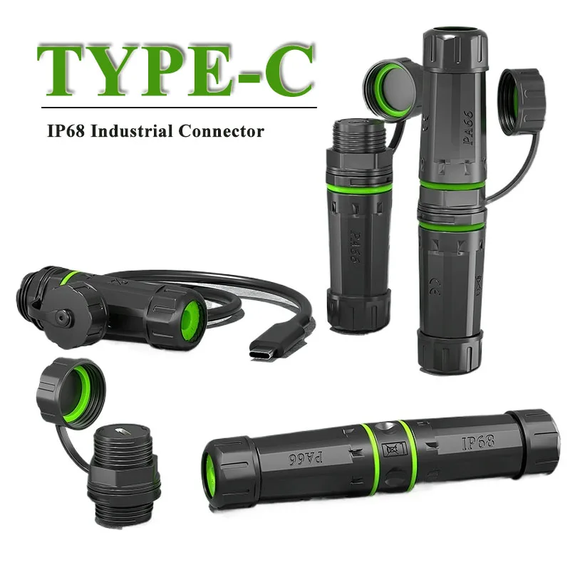 M20 TYPE-C Industrial Cable Connector Waterproof Panel Type Data Socket  IP68 High-speed Straight Male To Female Shielded Plug