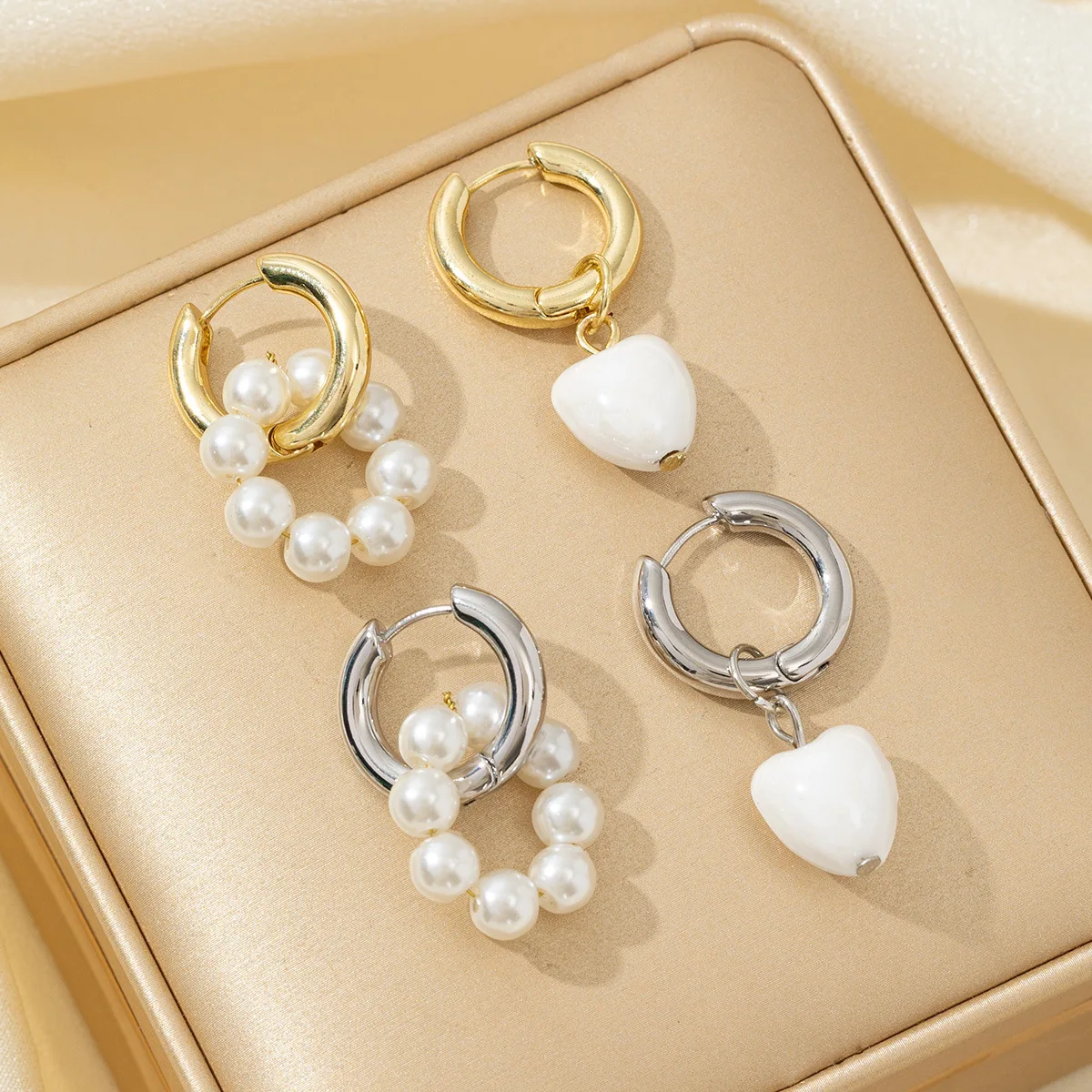 LATS Vintage Personality Imitation Pearl Blue Color Ceramic Flower Drop Earrings for Women Asymmetric Two Wears Wedding Jewerly image 6