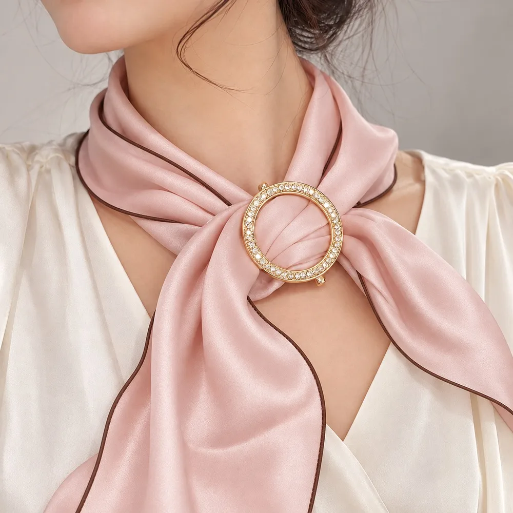 Women Rhinestone Scarf Ring Round Metal Scarf Buckle Shawl Clip T Shirt Hem Cinch Headscarf Holder Gold Silver Fashion Accessory