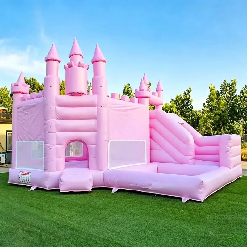Pink Princess Bounce House Party Rental Equipment Commercial PVC Bouncer Combo Pink Jumping Castle Slide Ball Pit for Kids Adult