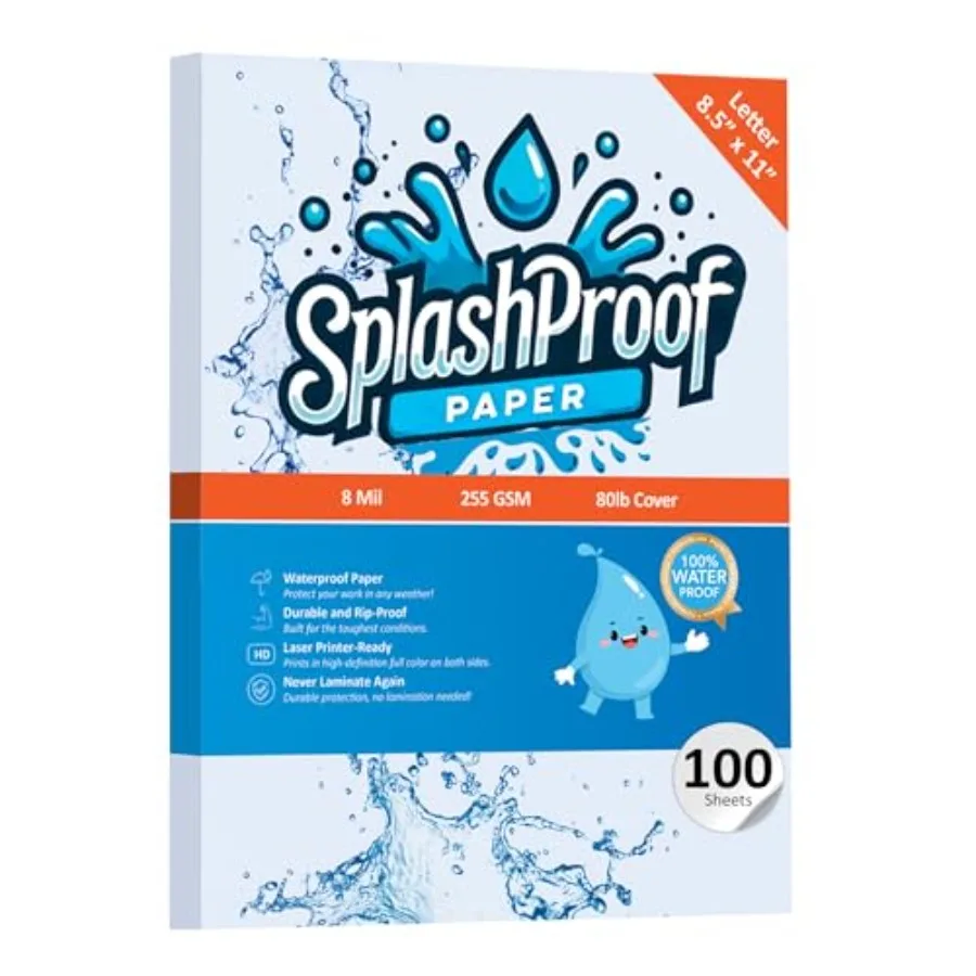 

Printer Paper - 8.5" x 11" 8 Mil Waterproof Paper Laser Printer and Copy Machine Compatible Letter - 8.5" x 11