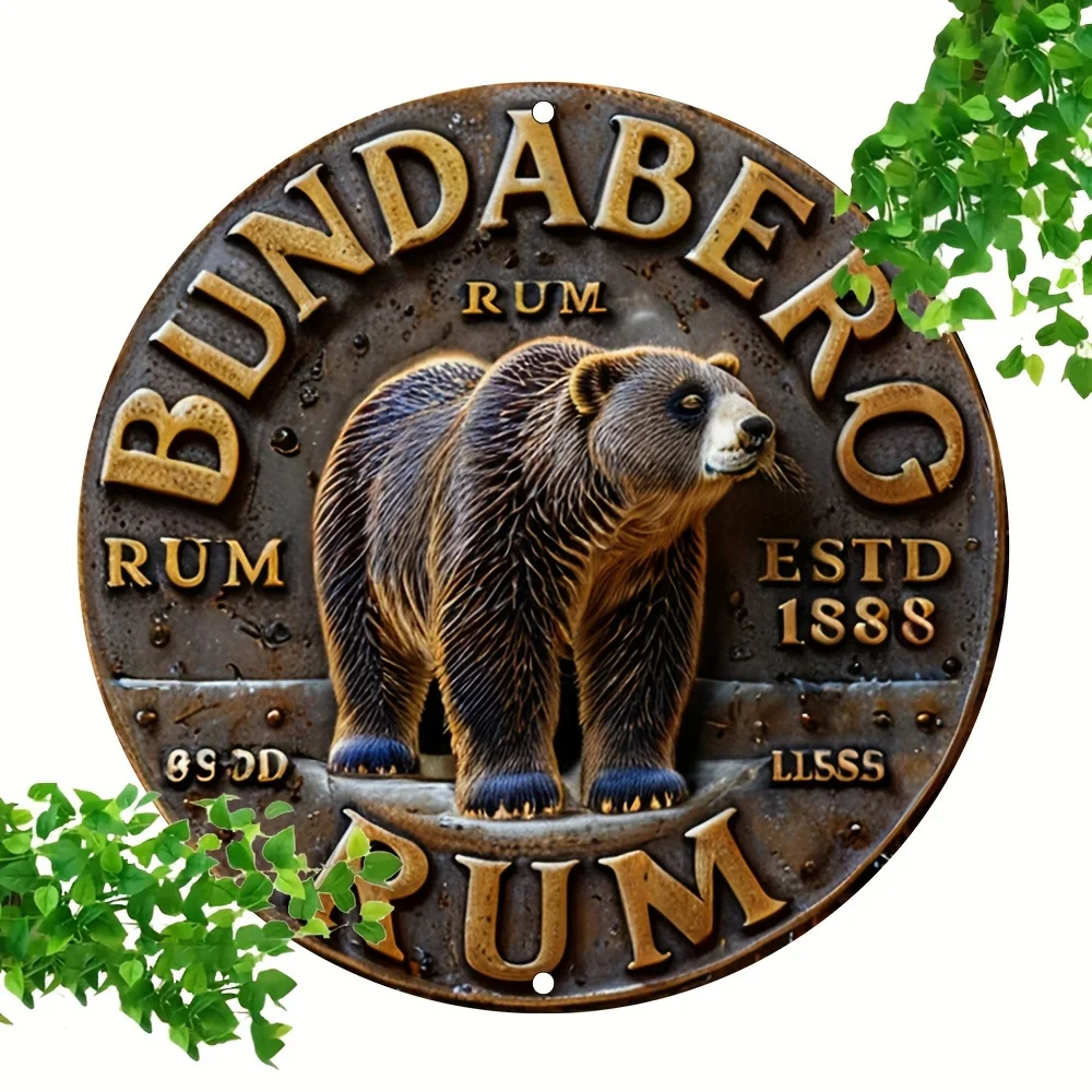 1pc Bundaberg Rum Vintage Aluminum Wall Sign 2D Metal Round Plaque with Imitation Relief Multifunctional Home Garden Wall Decor