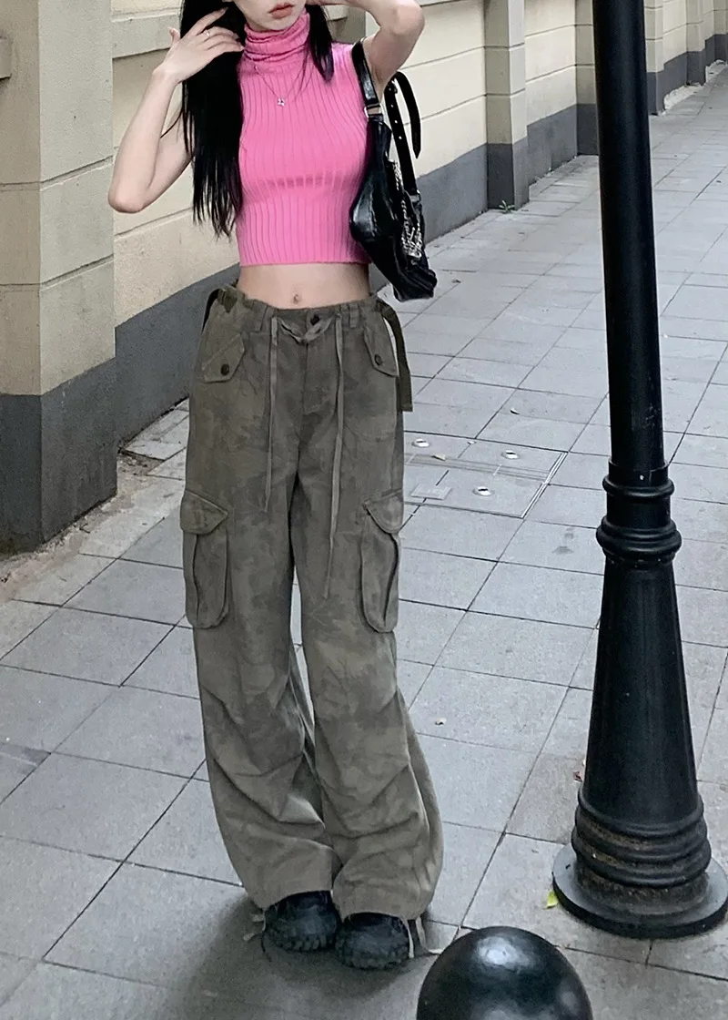 Y2K Grunge Cargo Pants Woman Streetwear Vintage 90s Wide Leg Trousers Oversized Hippie Punk Graphic Print Retro Sweatpants