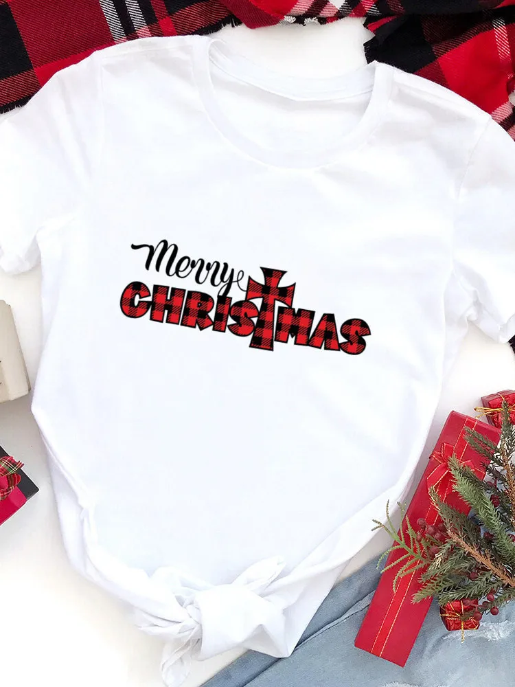 Joyeux Noël!! Nouvel an!! T-shirt graphique de noël à manches courtes et col rond pour femmes, vêtements esthétiques