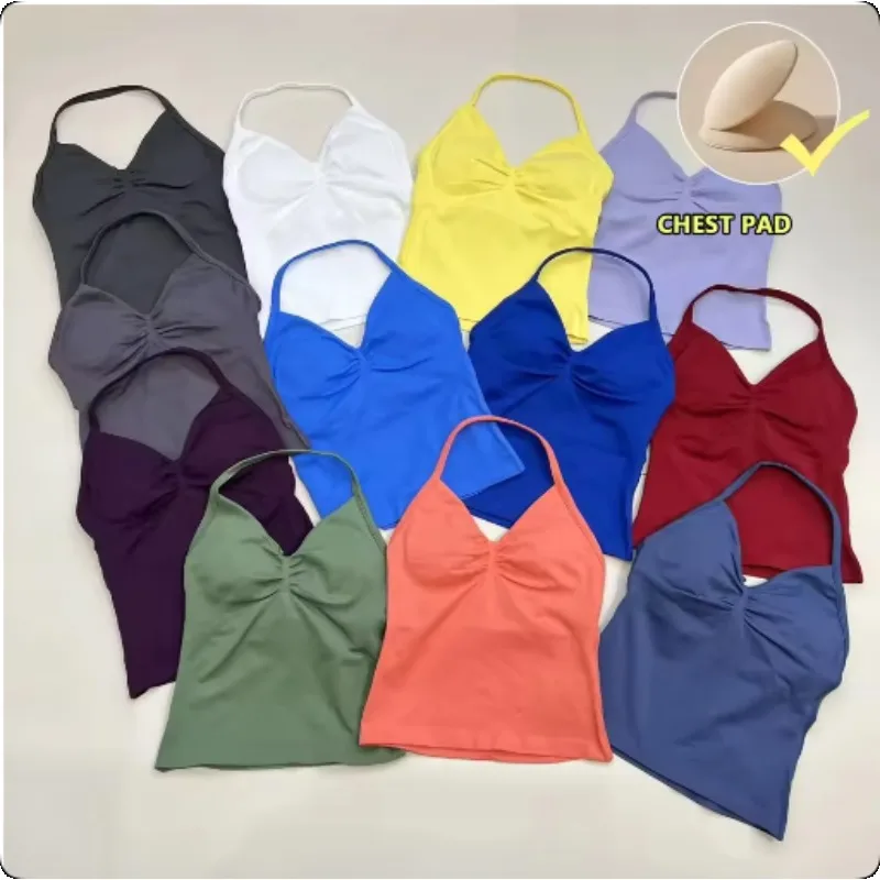 

Yoga Vest Women's Longline Strappy Backless Gym Tank Scrunch Bra Removable Cups Yoga Tank Workout Outfits Tops Sports Vest