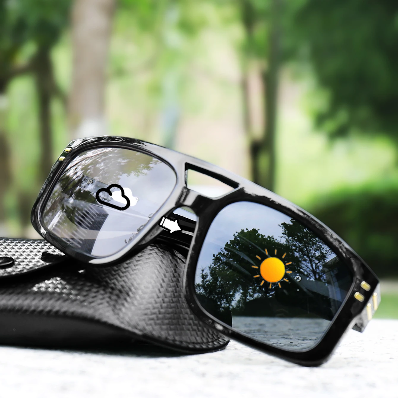 Photochrome Sonnenbrille für Damen und Herren, quadratisch, winddicht, lässig, modisch, für Outdoor-Sportarten, Laufen, Wandern, Radfahren – Detail 1