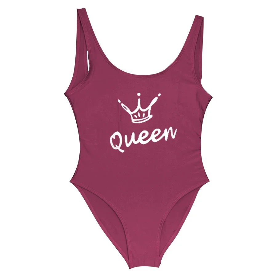 ชุดว่ายน้ํา One Piece สําหรับผู้หญิง Queen Crown Letter เซ็กซี่ชุดว่ายน้ํา One Piece ชุดว่ายน้ําหญิงชุดว่ายน้ํา Jumpsuit Badpak