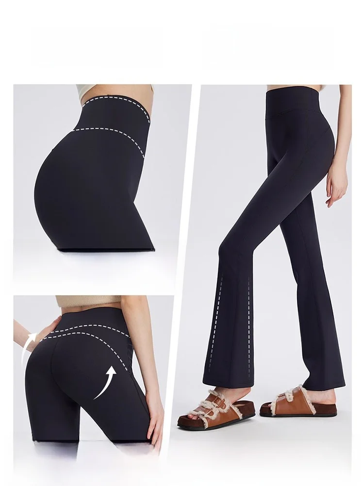 Thiened Fce Women's Bell Bot Pants Fitn arkskin Trousers a Butt Lifting Elastic Winter Outerwear