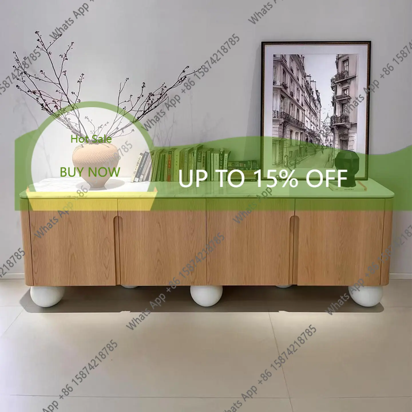 

O Medieval Wabi-sandy Wind Solid Wood TV Cabinet Simple Modern Italian Minimalist Locker Entrance Storage Side Cabinet