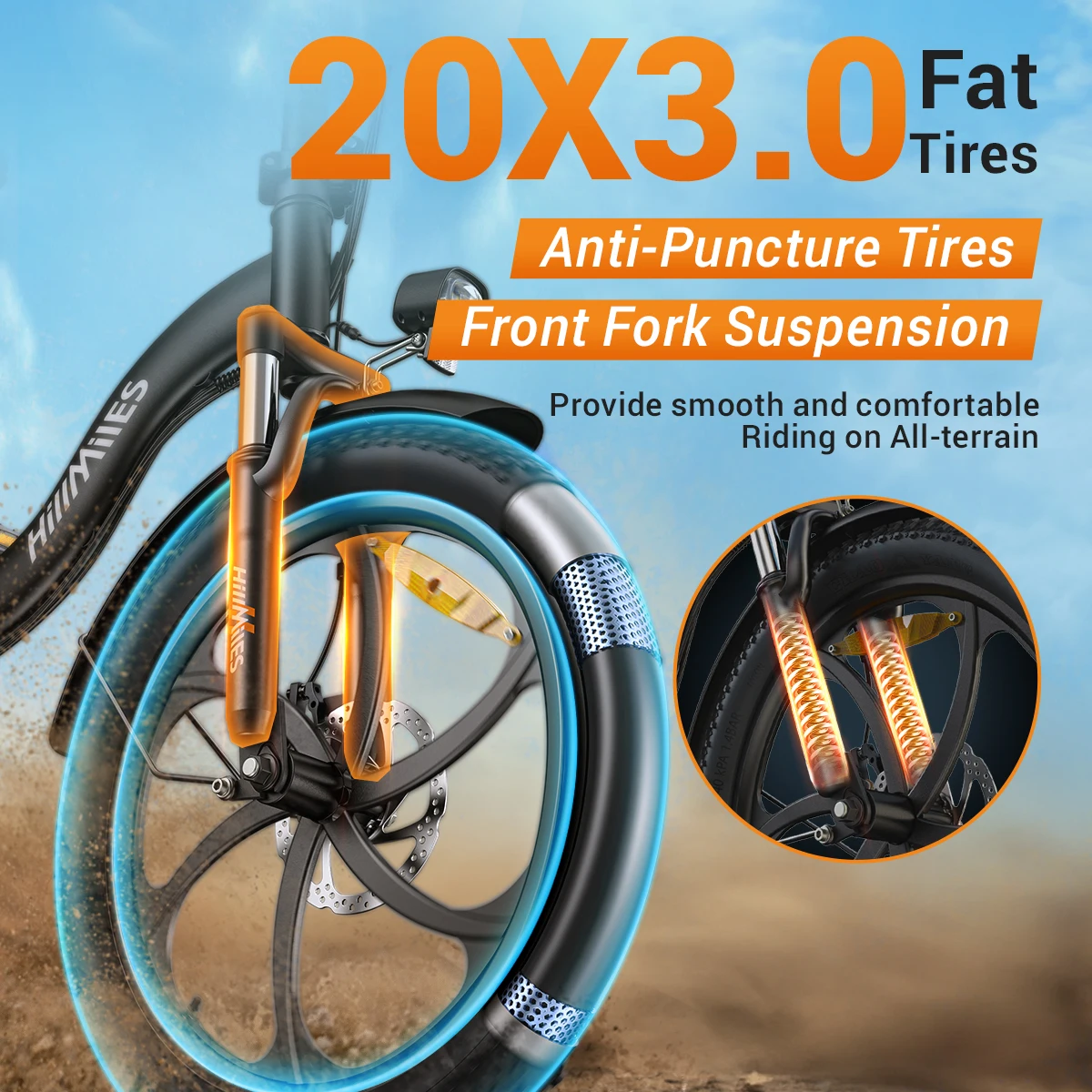 HillMiles MilePort Bicicleta Eléctrica Plegable, 20" × 3,0" Fat Tire E-bike, Motor 250W, Batería 36V 13Ah, Autonomía 120 km, 25 km/h, 7 Velocidades, Frenos de Disco, E-bike Ciudad & Off-Road, Enviado desde Italia