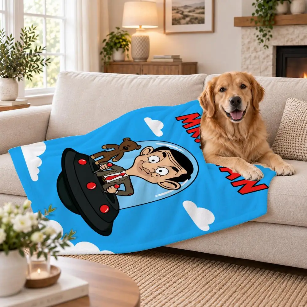 Character Mr Bean Throw Soft Plush Flannel Pet Blanket, Home Decor Cover for Sofa, Bed, Trip & Picnic