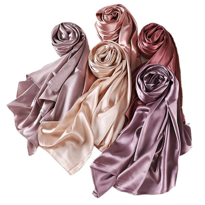 Woman Hijabs Muslim Leisure Scarf Solid Color Turban Imitation Silk Satin Scarf Women's Shawl Hood Cover Fashion Cash Commodit