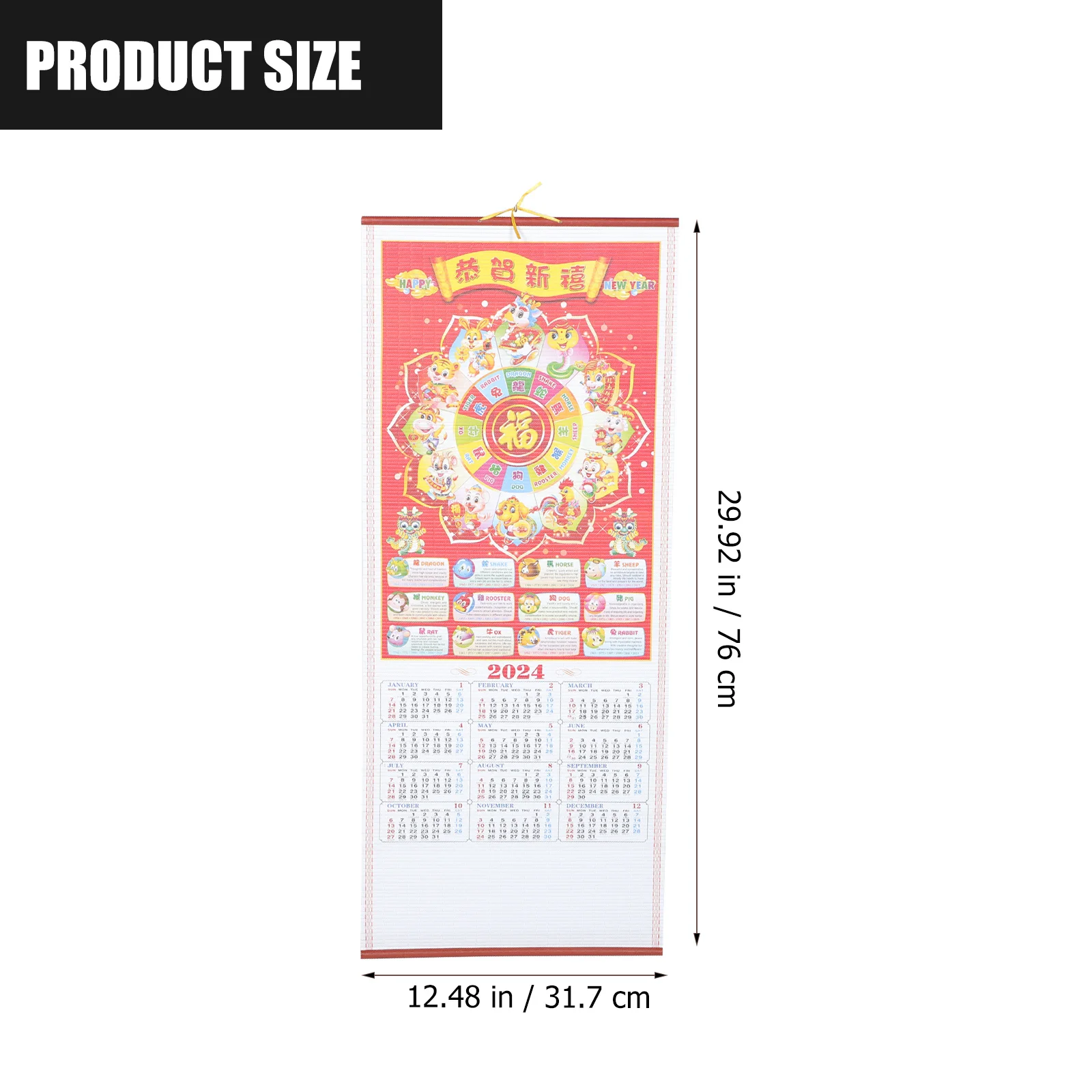 Traditional Chinese 2024 Hanging Wall Calendar Lunar Solar Yearly Calendar Dragon Year Planner Thick Quality Home Office Use
