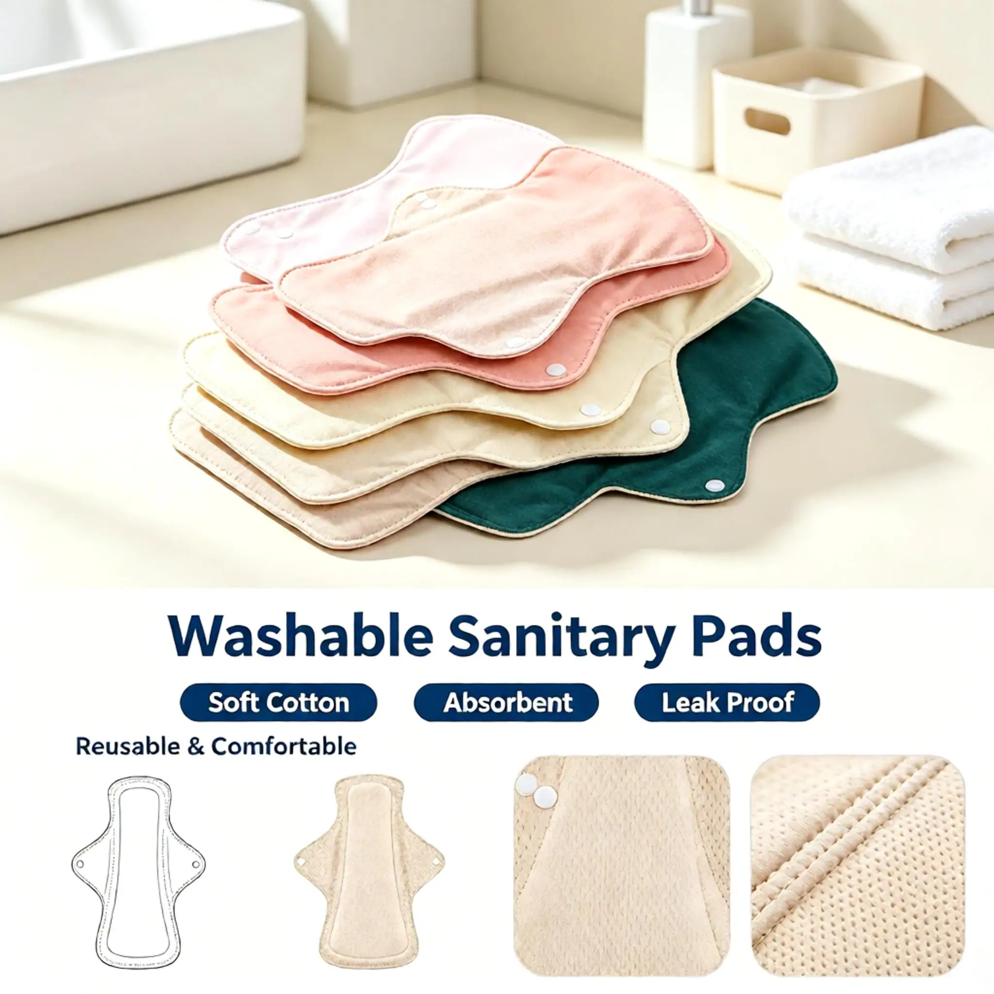 Reusable Cotton Menstrual Pads Washable Leakproof Postpartum Incontinence Pads Cotton Absorbent Sanitary Pads For Women Elderly