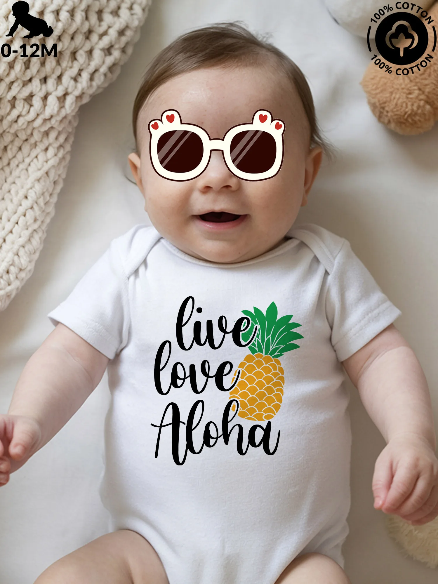 

Комбинезон-слип унисекс для малышей Live, Love, Aloha, из чистого хлопка, мягкий, всесезонный, белый, 190 г/м²