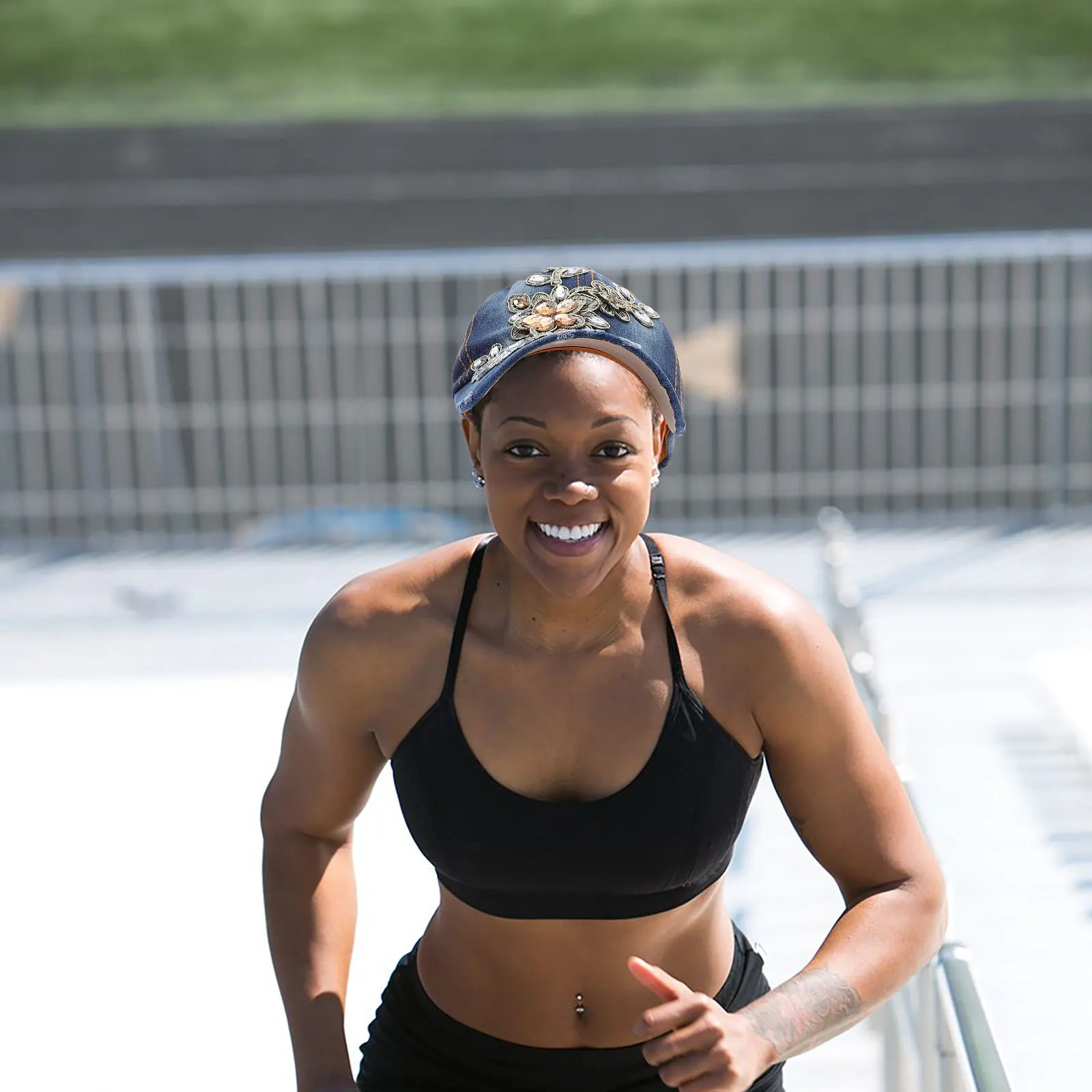 

Denim Baseball Cap For Women Rhinestone Embroidered Floral Lightweight Jean Hat Adjustable Sun Protection Outdoor Golf