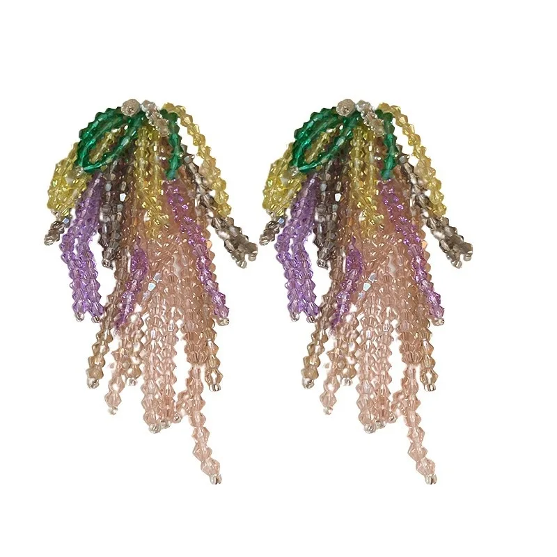 Multi Color Glass Tassel Post Earrings For Women Fashion Jewelry Heavy Trendy New Style Holiday Accessories Wholesale Gift C1715
