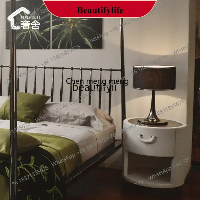 

G153 Model Room Italian Light Luxury Bedside Cabinet Palm Leather Bedside Cabinet Hong Kong Stainless Steel Leather Art Locker