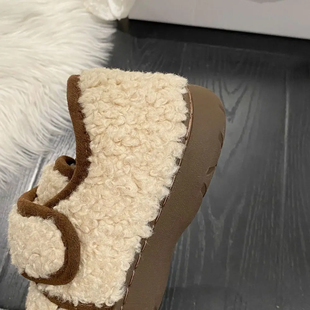 

Fashion Round Head Warm Slippers Soft Soled Anti-slip Winter Slippers Women Casual Indoor Outdoor Lamb Fleece Slippers Women