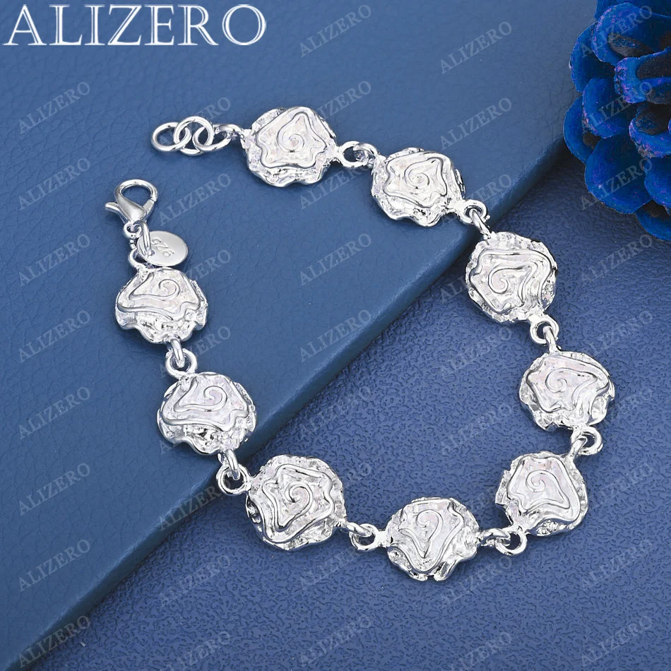 

ALIZERO 925 Sterling Silver Rose Flower Bracelet For Women Fashion Accessories Wedding Party Jewelry Valentine's Day Gifts