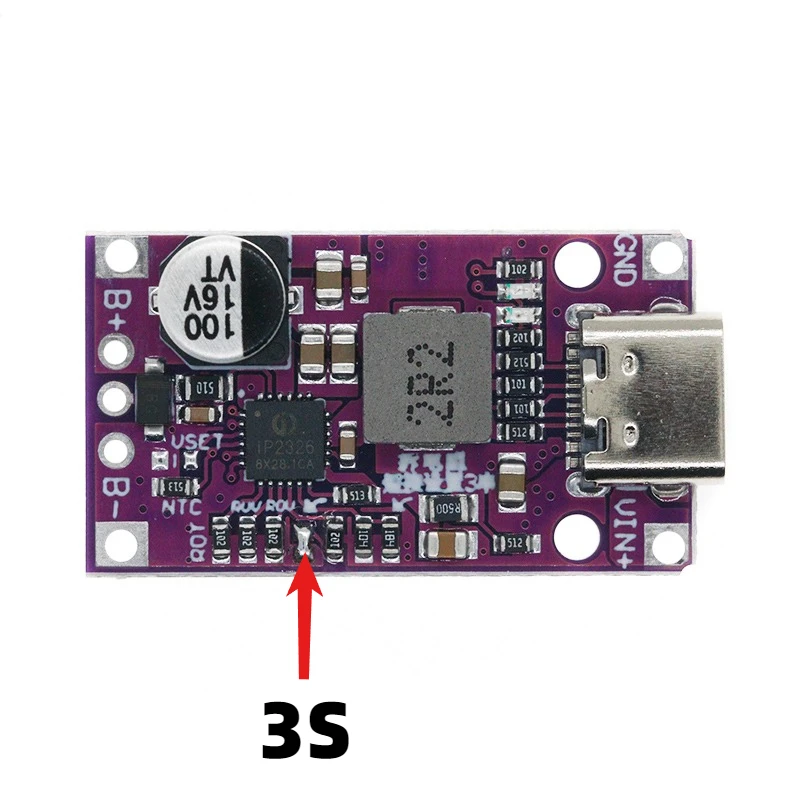 Type-C USB 2-3S BMS 15 Вт 3,7 В Модуль повышения зарядки литиевой батареи со сбалансированной поддержкой QC Быстрая зарядка с индикатором