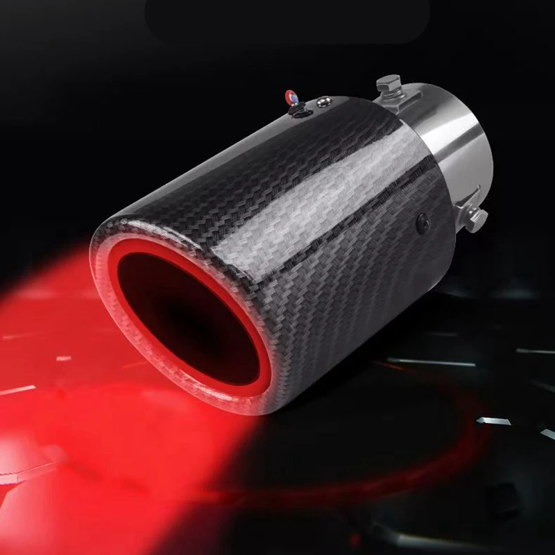 LED Muffler Carbon Fiber Exhaust Muffler Pipe Tip 63-65mm Inlet Luminous Tail Throat Auto Modified Stainless Silencer LED Light