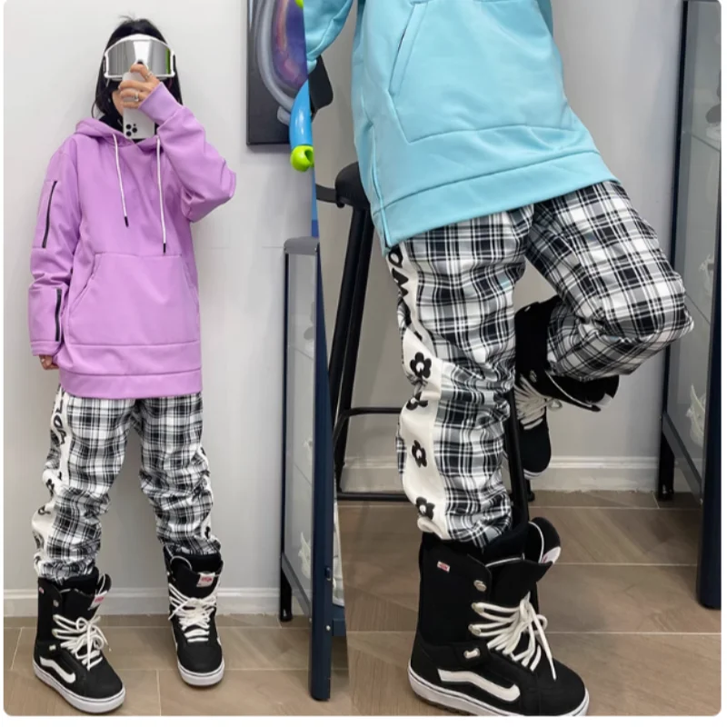 JOHN SNOW Men's and women's snowboard double board retro checkered workwear ski pants waterproof warmwear-resistant