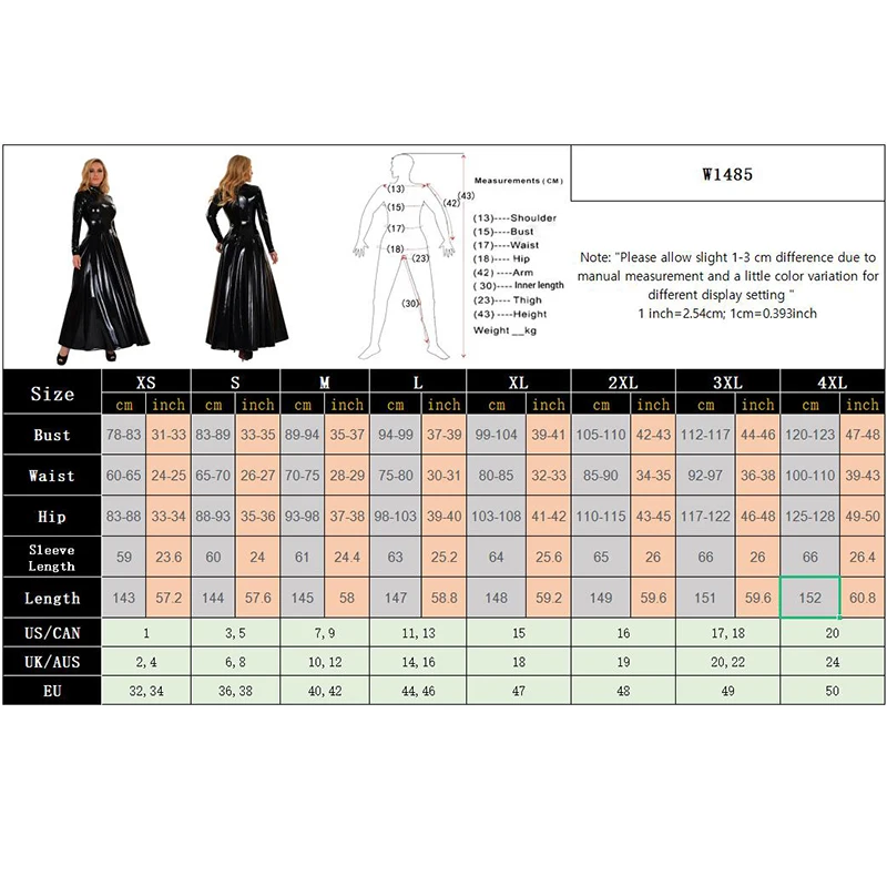 Women PU Long Sleeve Dress Faux Latex Pendulous Maxi Dress Floor Length High Neck PVC Patent Leather Slim Party Clubwear Custom