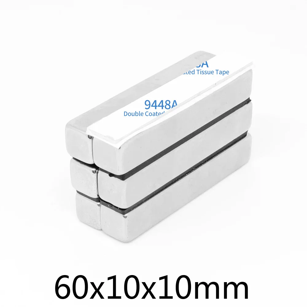 60x10x10mm Thick Sheet Powerful Strong Magnetic Magnets With 3M Tape 60*10*10 Block Permanent NdFeB Magnet 60x10x10