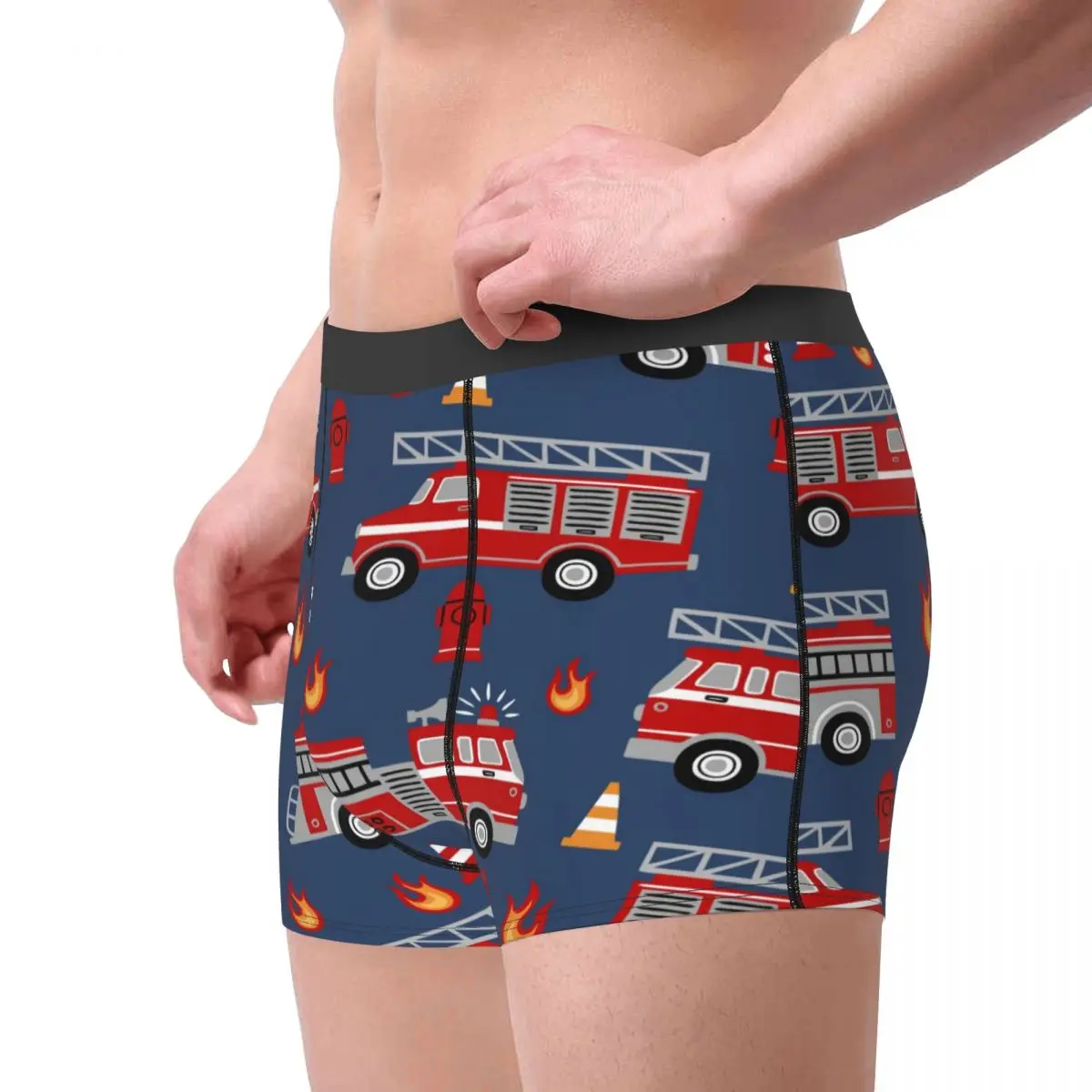 Men\'s Panties Underpants Boxers Underwear Fire Trucks Cartoon Sexy Male Shorts