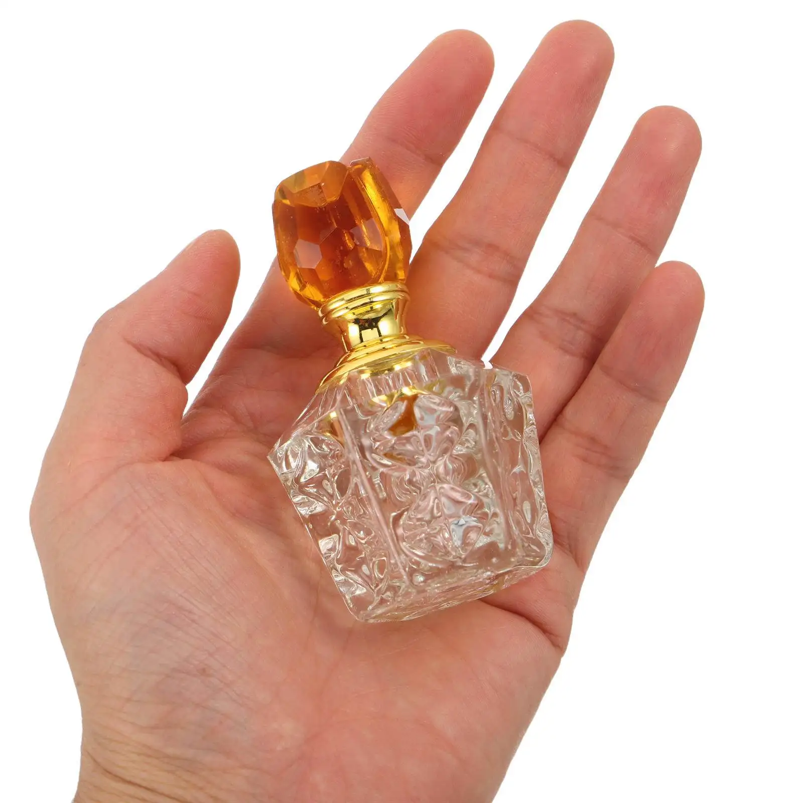 

Refillable Crystal Perfume Bottle Empty Rose Cap Vintage Decorative Essential Oil Dropper Bottle for Bathroom Vanity Bedroom