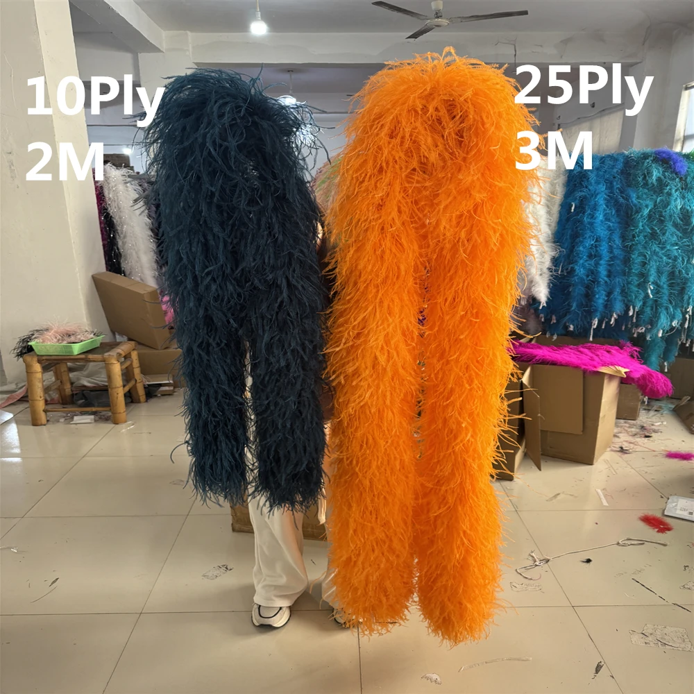 Customized Ostrich Feather Boa 2M 3M Ostrich Feathers Trim Scarf for Party Dress Sewing Decoration Plume Retro Woman Shawl