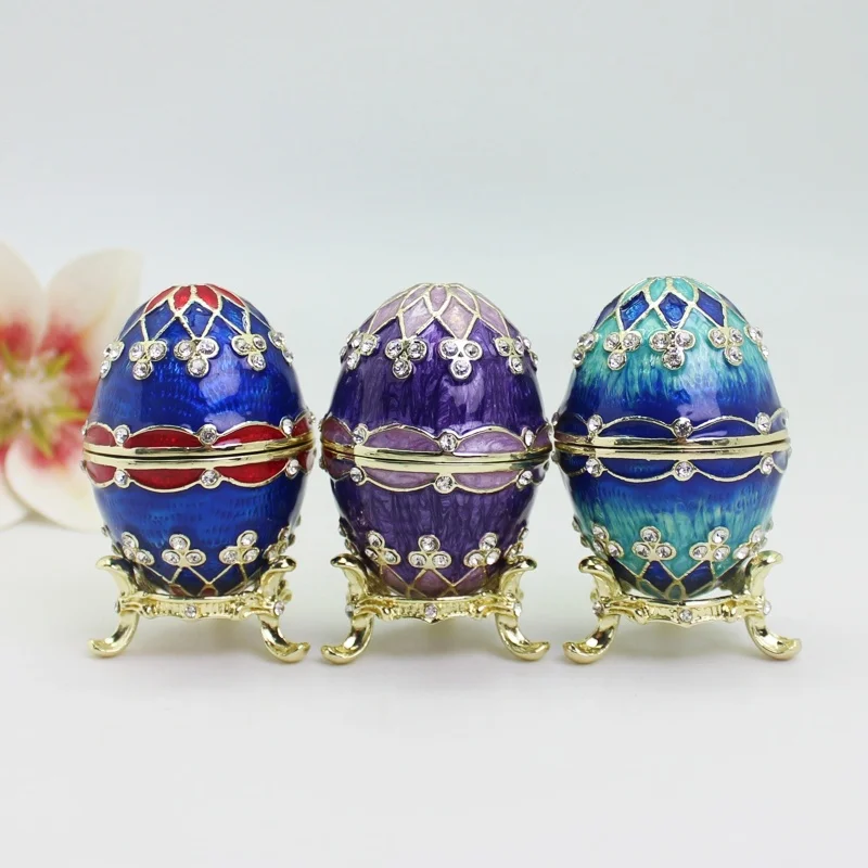 

SHINNYGIFTS Faberge Egg Style Hand Painted Enameled Easter Egg Trinket Box Decorative with Hinged Home Decor Unique Gift