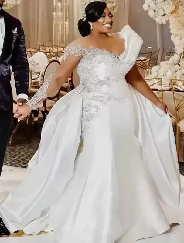 

Customized Plus Size Arabic Aso Ebi Mermaid Luxrious Sexy Wedding Dress Beaded Lace Crystals Bridal Gowns Dresses 2023