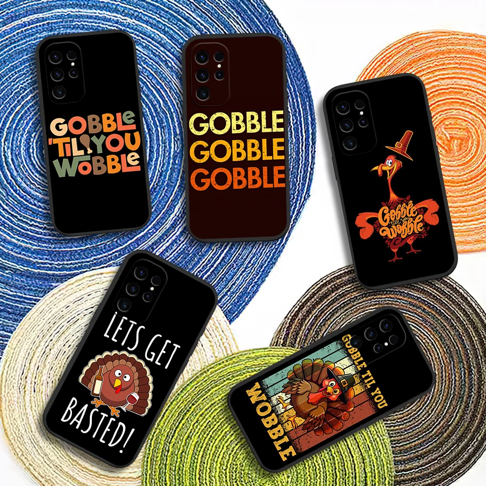 Gobble til You Wobble Thanksgiving Day Phone Case for iPhone 12 11 14 15 13 16 Max Plus Pro Black Soft Silicone Cover