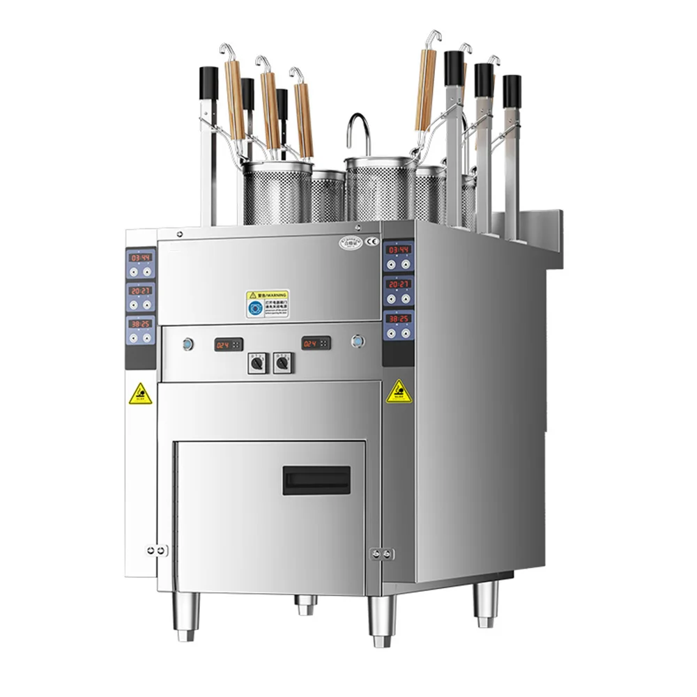 Commercial Stainless Steel Six-Head Fully Automatic Lifting Electric Noodle Cooker 240-380V 4.5KW for Hotels Canteens