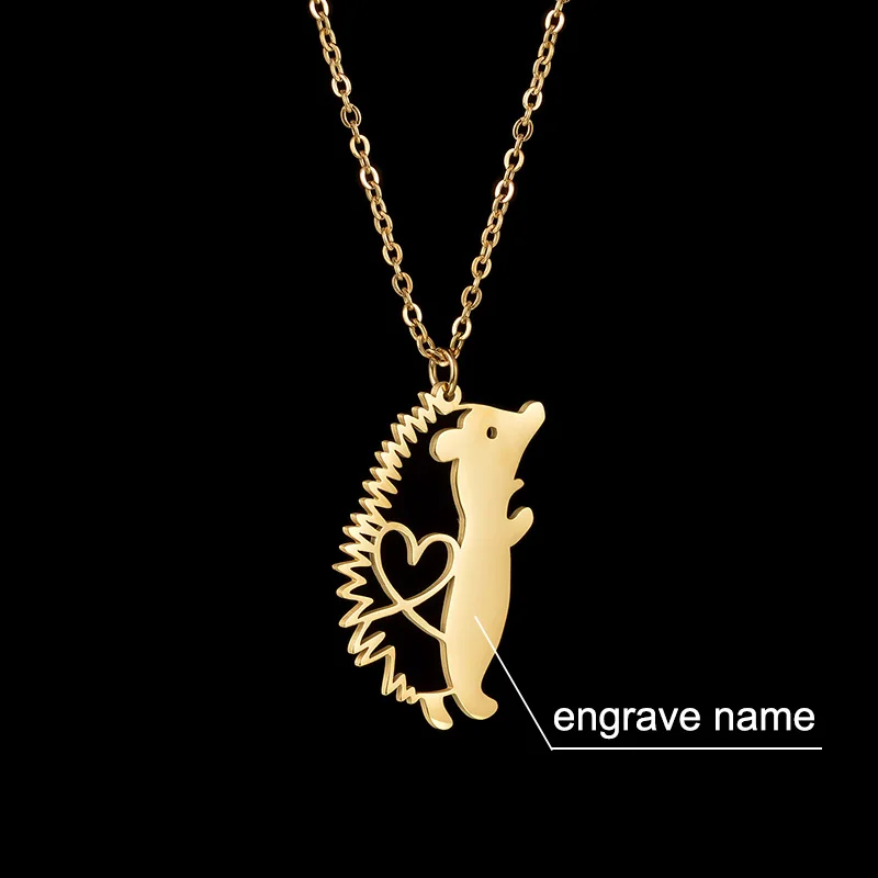 Custom Name Necklace Hedgehog Cute Chain Engrave Name Letters For Boy Girl Birthday Gift Jewelry Stainless Steel  Pendant Choker