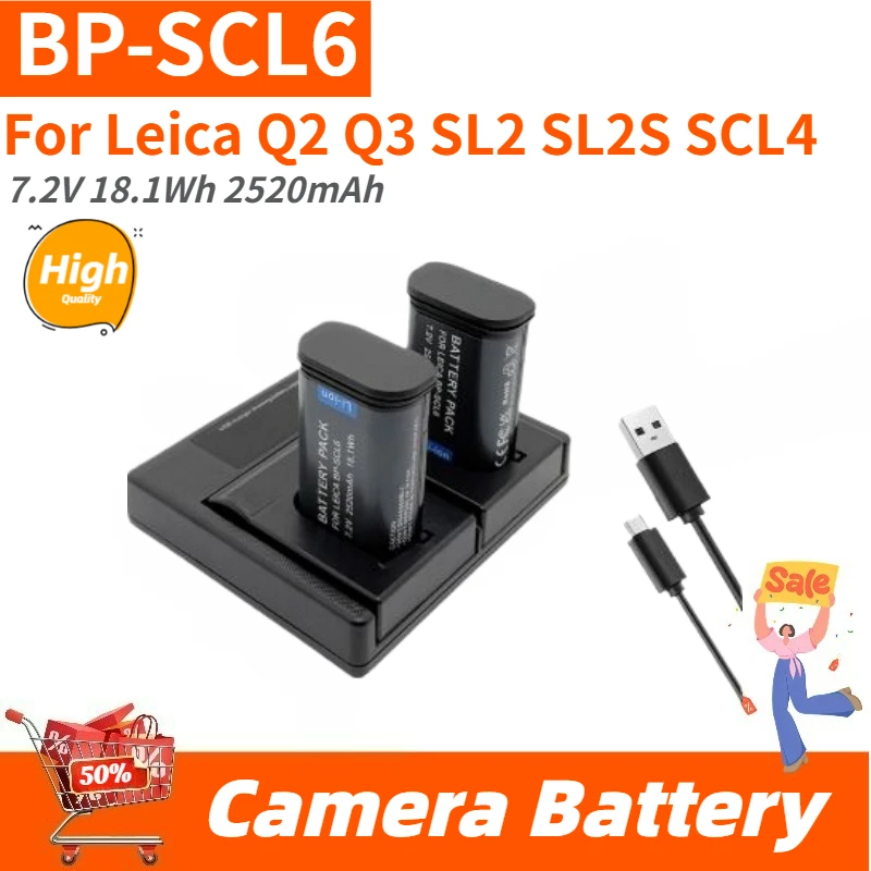 High Quality BP-SCL6 Camera Battery 7.2V 18.1Wh 2520mAh LC-SCL6 charger for Leica Q2 Q3 SL2 SL2S SCL4 Brand New