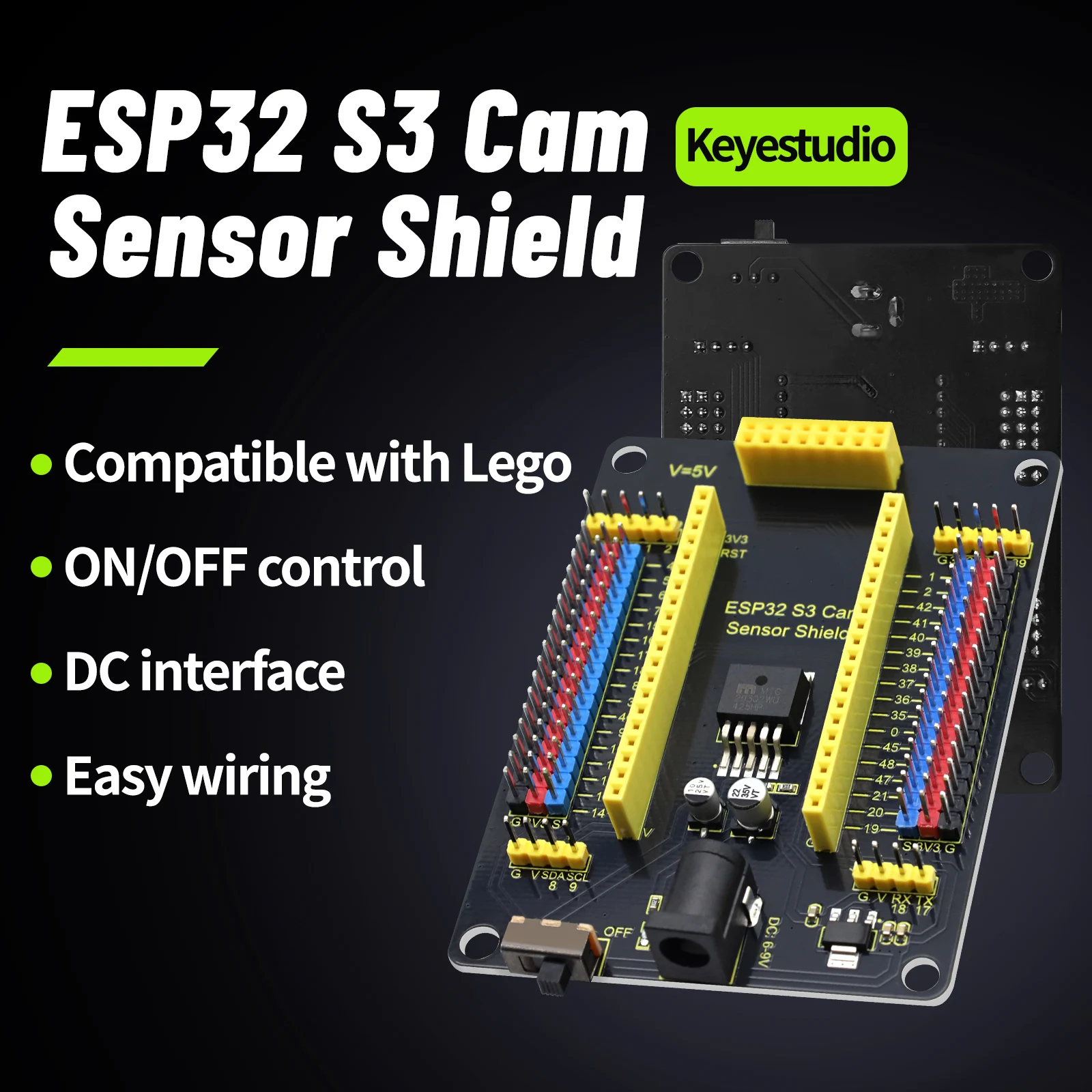 Keyestudio ESP32 S3 Cam Sensor Shield basado en S3 cam, compatible con Lego, incluye interfaces IIC e interfaces DC