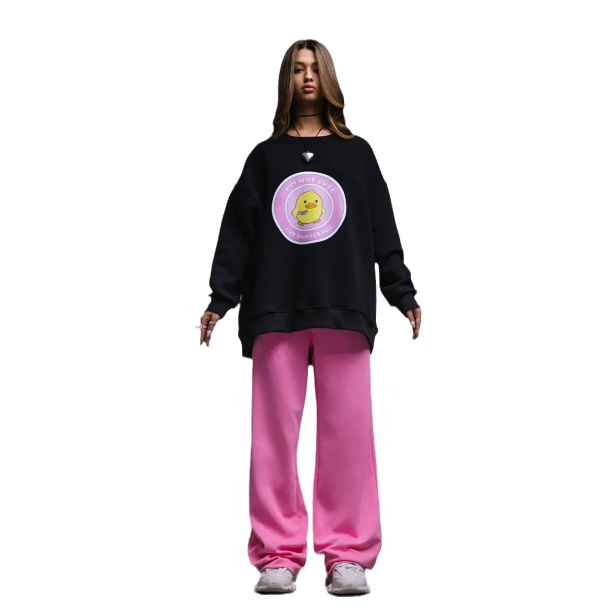 Suda Hoada con Cuello Redondo para Mujer, Estampado de Letras de Pato Amarillo, Ropa de Calle Moderna, Informal, Cómoda...