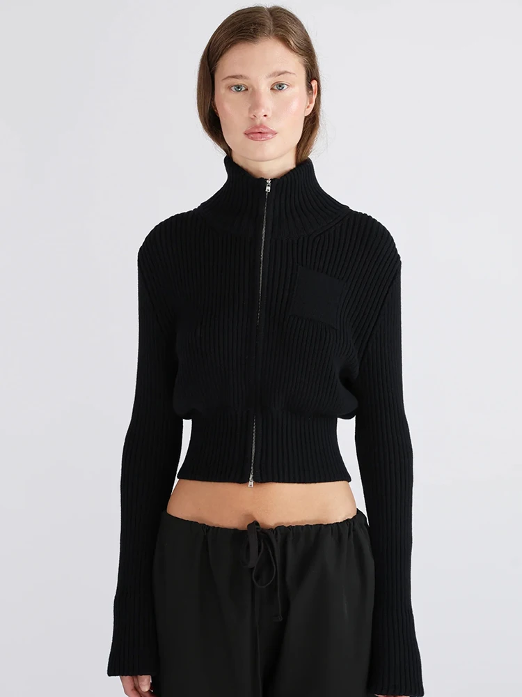 Mozision-suéter de punto de manga larga para mujer, cárdigan, jerséis elegantes a la moda con cremallera, cuello alto, suéter de punto cálido, prendas de punto