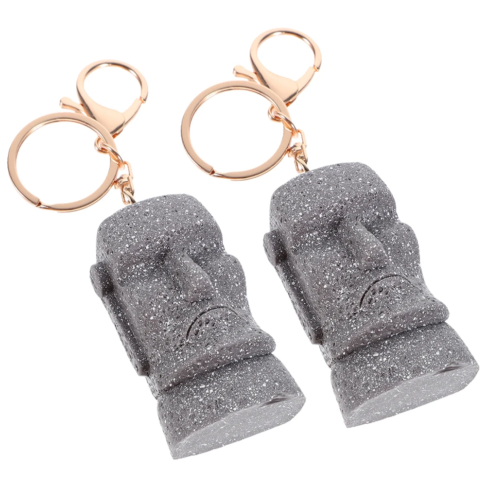 

2Pcs Moai Stone Statue Keychains Women Keys Ornaments Bulk Lightweight Durable Resin Metal Construction Unique Design