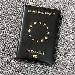 European Union Passport Cover Black PU Leather Covers for Passports Travel Wallet Organizer Passport Holder