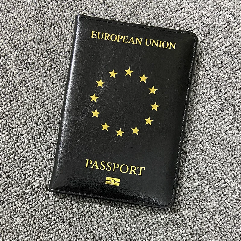 European Union Passport Cover Black PU Leather Covers for Passports Travel Wallet Organizer Passport Holder