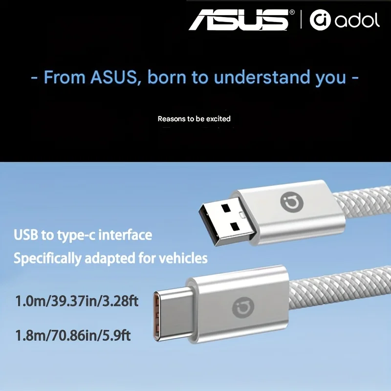 ASUS 60W USB to Type C Fast Charging Cable for Iphone 17 Pro Max 16 Plus 15 Samsung Xiaomi Carplay Charge Data Line