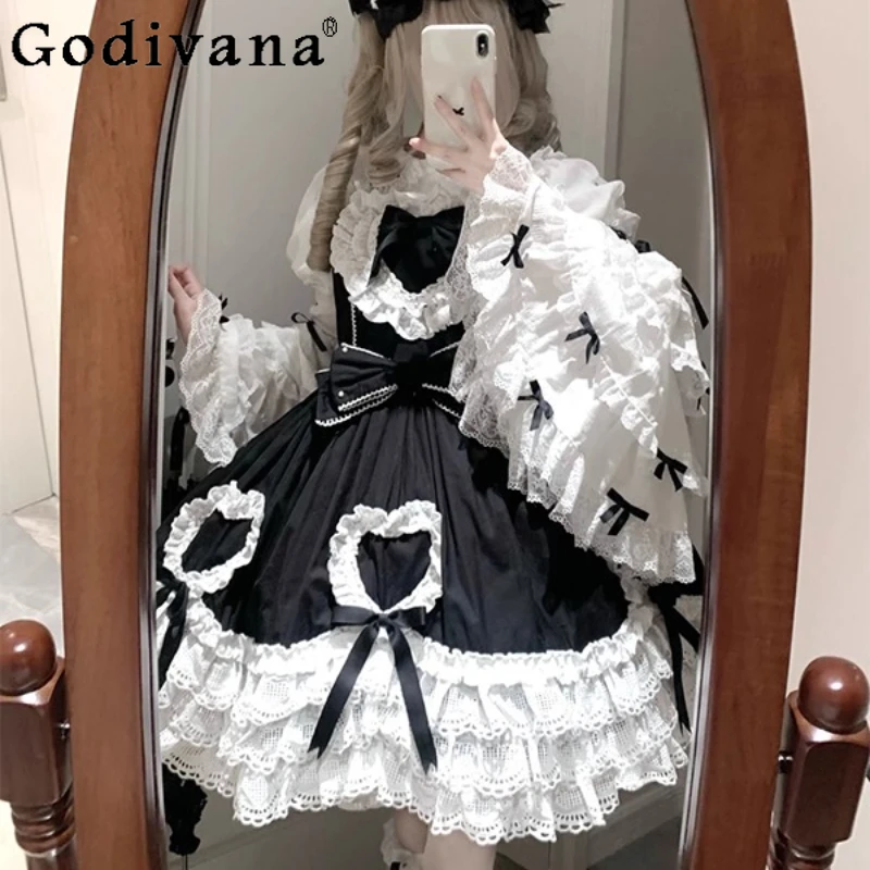 

Lolita Style Princess Dress for Women Cute Lolita Dress Black White JSK Sleeve Inner Wear Set Female Japanese Style Dress