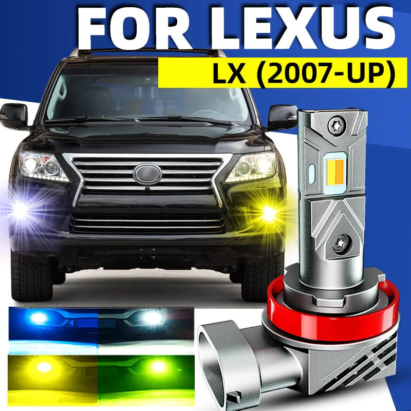 2x Car LED Front Fog Lights Bulbs Dual Colors Switchback White Yellow For Lexus LX LX570 2007 2008 2009 2010 2011 2012 2013 2017