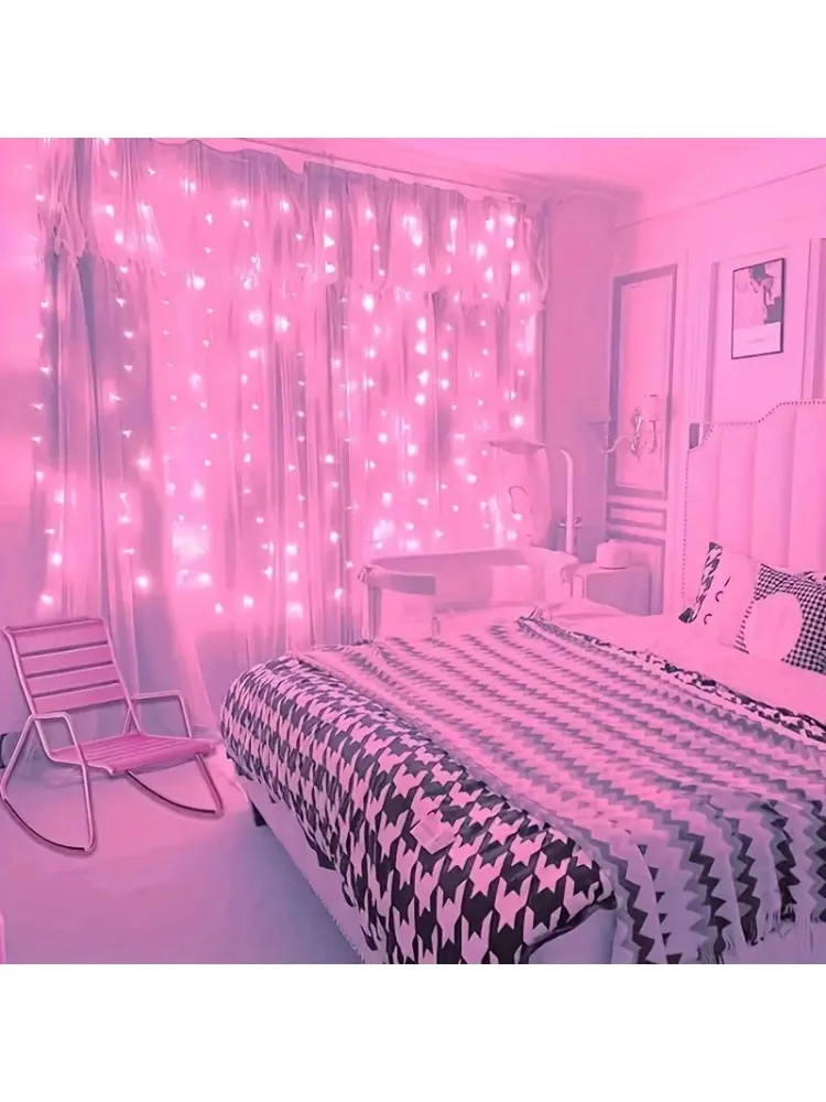 Świąteczne Dekoracje Domu USB 8 Trybów Lampki Fairy Garland LED Kurtyna Świetlna z Pilotem do Sypialni na Ślub — zdjęcie 2
