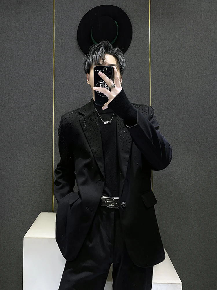 

Casual Bla Heavy-Embroidered Diamond Men's Suit Jaet Hip And Haome High Street oulder Pad Leisure Western Coat